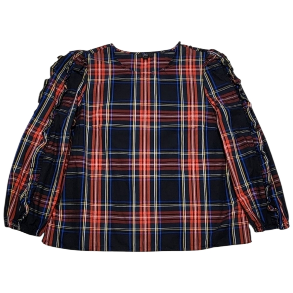 J. Crew Navy and Red Plaid Long-Sleeve Blouse